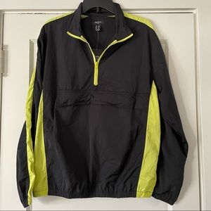Forever 21 Windbreaker 1/2 Zip Pullover Light Jacket Men's M,Black Yellow Pocket